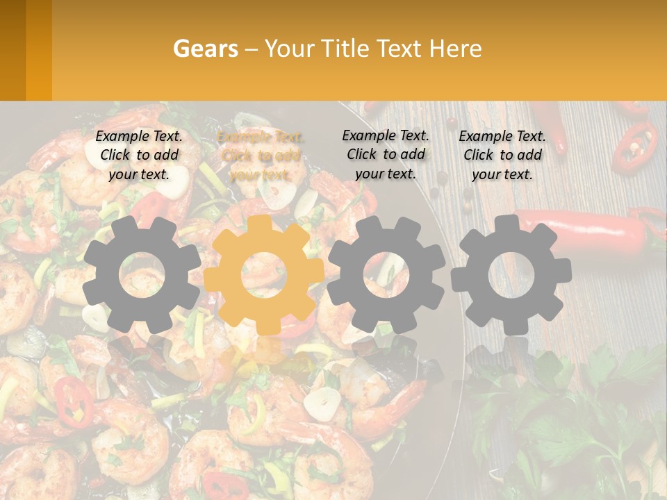 A Pan Filled With Shrimp And Vegetables On Top Of A Wooden Table PowerPoint Template