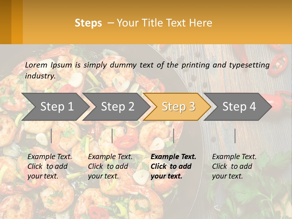 A Pan Filled With Shrimp And Vegetables On Top Of A Wooden Table PowerPoint Template