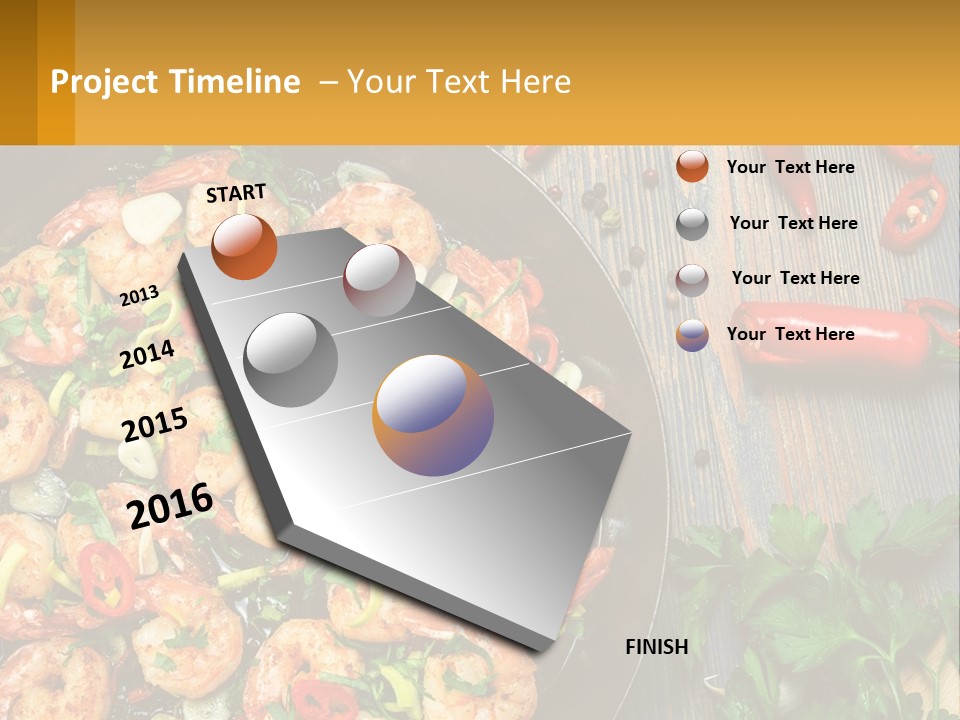 A Pan Filled With Shrimp And Vegetables On Top Of A Wooden Table PowerPoint Template