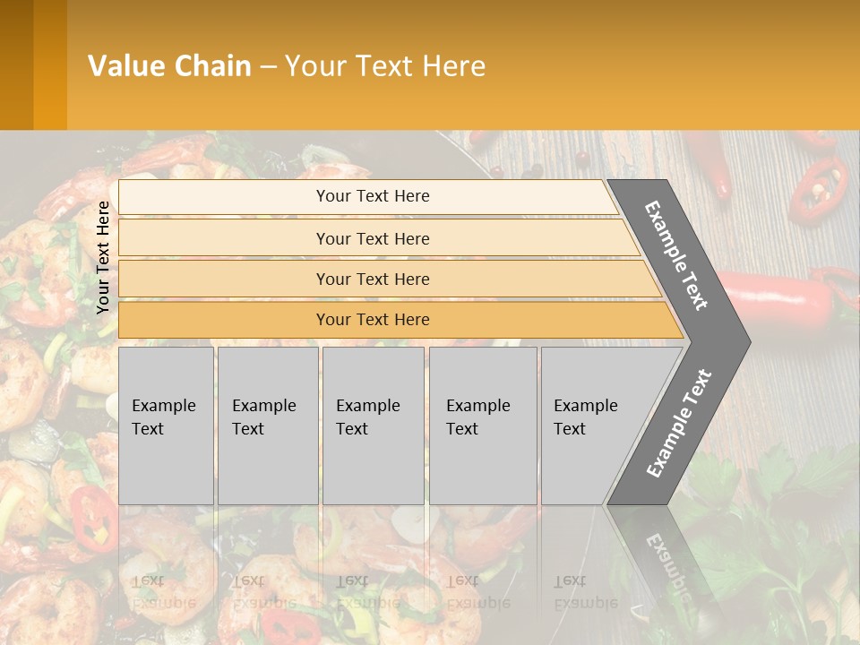 A Pan Filled With Shrimp And Vegetables On Top Of A Wooden Table PowerPoint Template