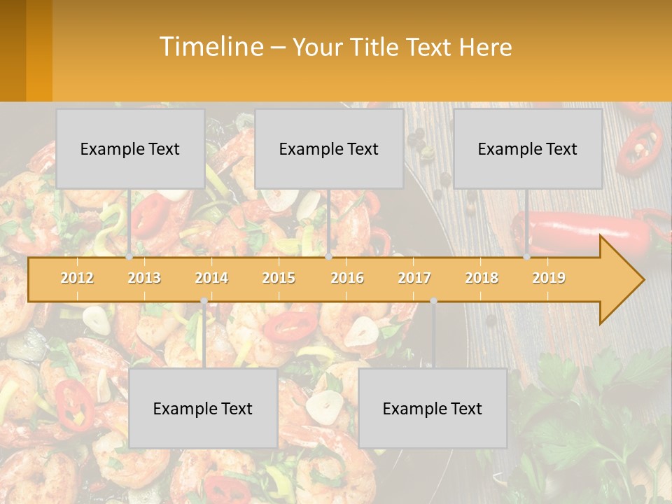 A Pan Filled With Shrimp And Vegetables On Top Of A Wooden Table PowerPoint Template