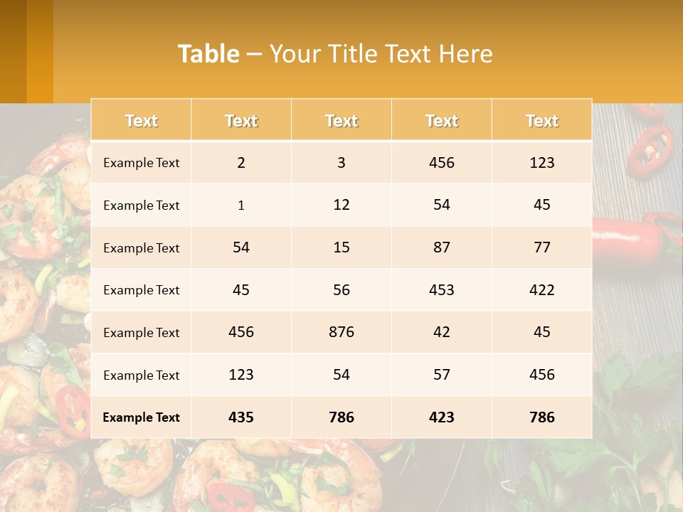 A Pan Filled With Shrimp And Vegetables On Top Of A Wooden Table PowerPoint Template