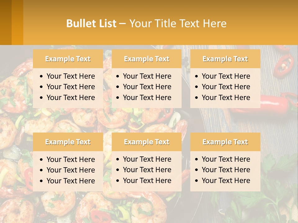 A Pan Filled With Shrimp And Vegetables On Top Of A Wooden Table PowerPoint Template