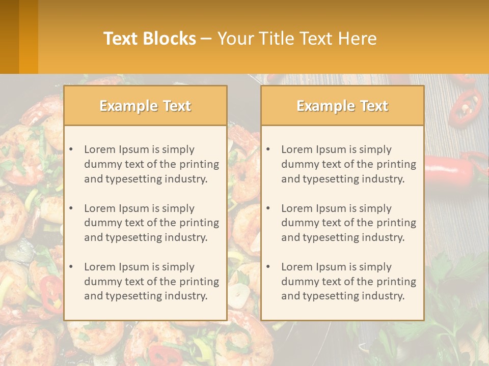 A Pan Filled With Shrimp And Vegetables On Top Of A Wooden Table PowerPoint Template