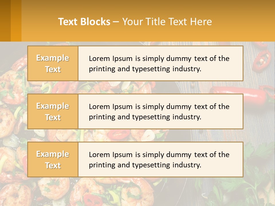 A Pan Filled With Shrimp And Vegetables On Top Of A Wooden Table PowerPoint Template