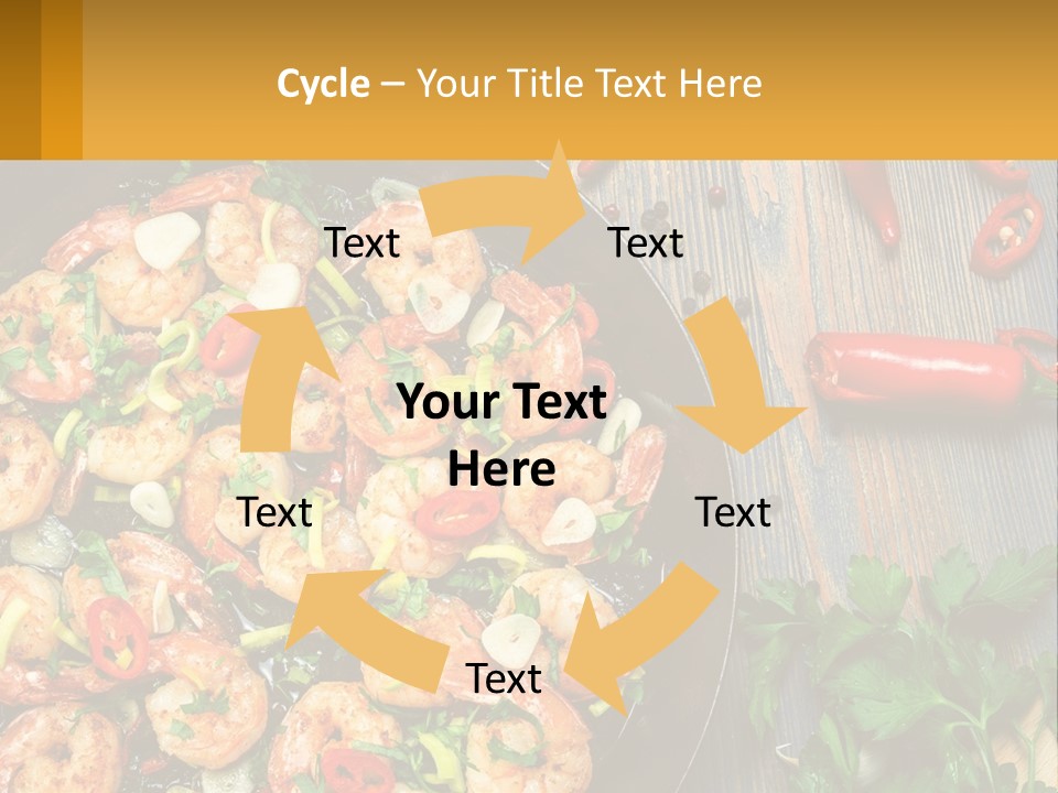 A Pan Filled With Shrimp And Vegetables On Top Of A Wooden Table PowerPoint Template