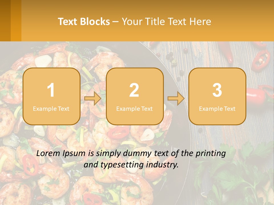 A Pan Filled With Shrimp And Vegetables On Top Of A Wooden Table PowerPoint Template