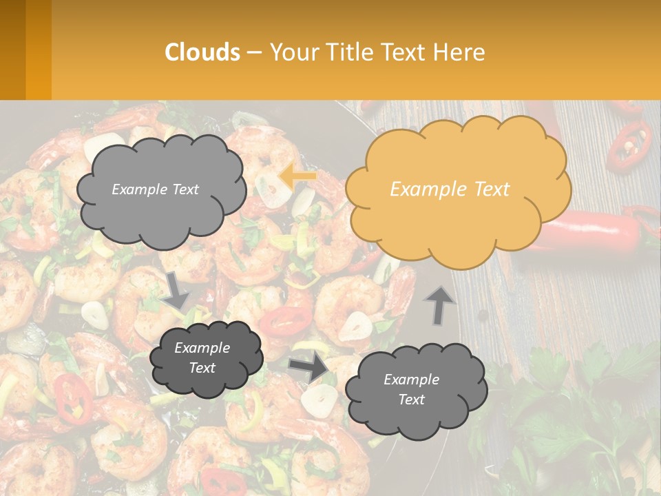 A Pan Filled With Shrimp And Vegetables On Top Of A Wooden Table PowerPoint Template