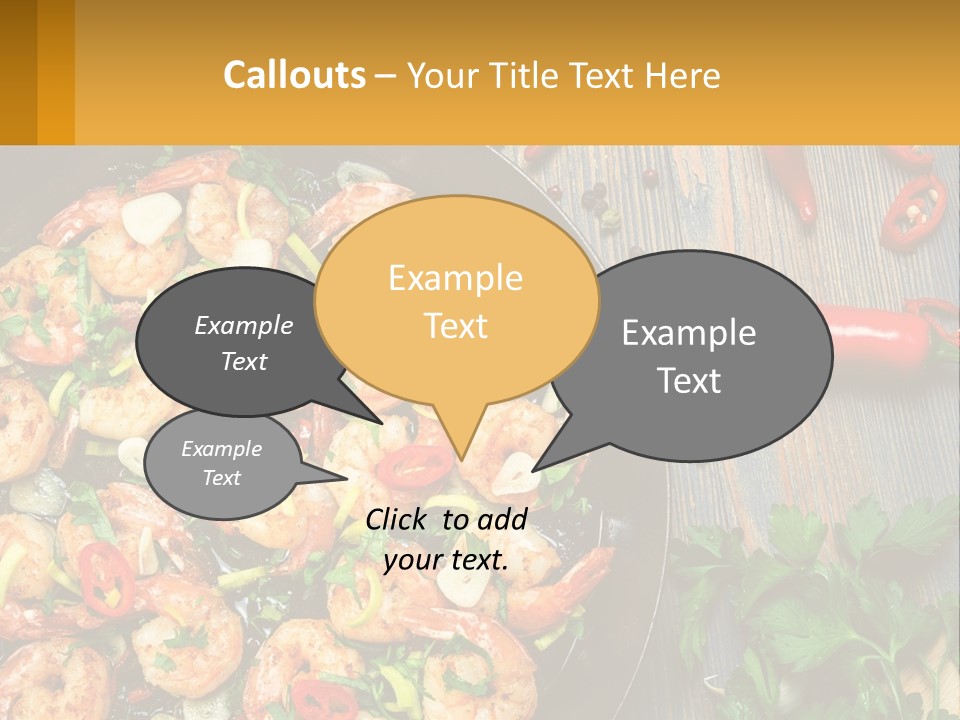A Pan Filled With Shrimp And Vegetables On Top Of A Wooden Table PowerPoint Template