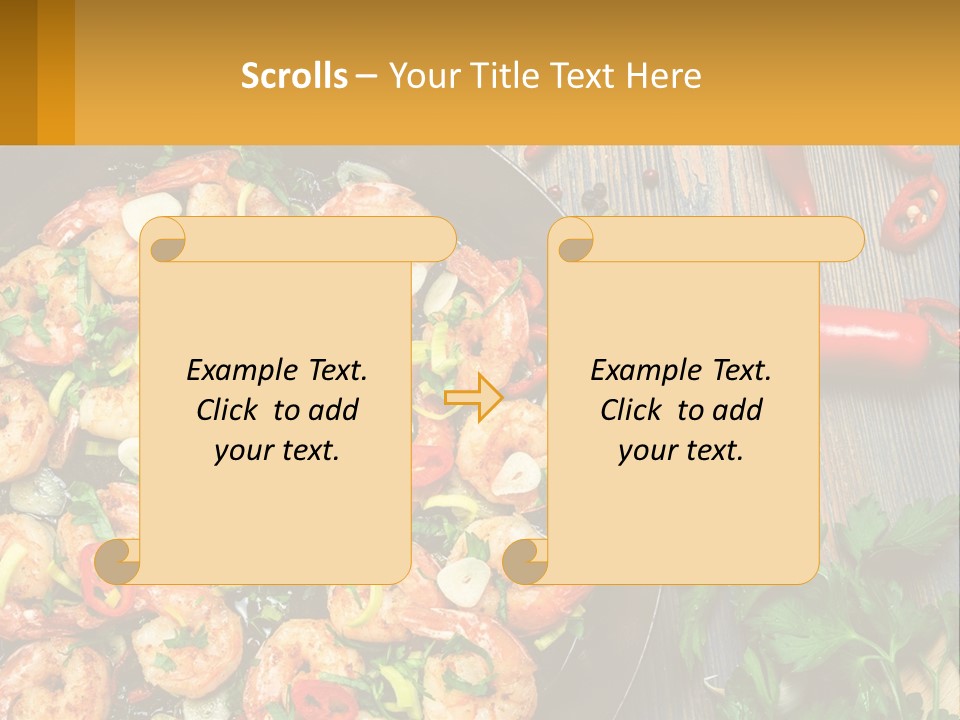 A Pan Filled With Shrimp And Vegetables On Top Of A Wooden Table PowerPoint Template