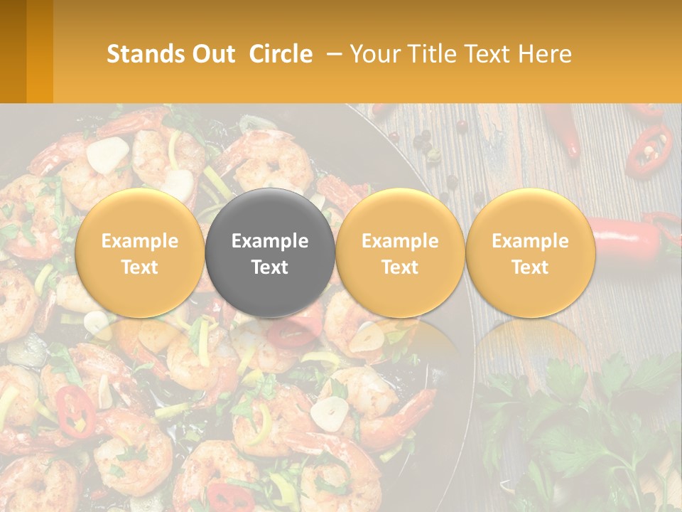 A Pan Filled With Shrimp And Vegetables On Top Of A Wooden Table PowerPoint Template