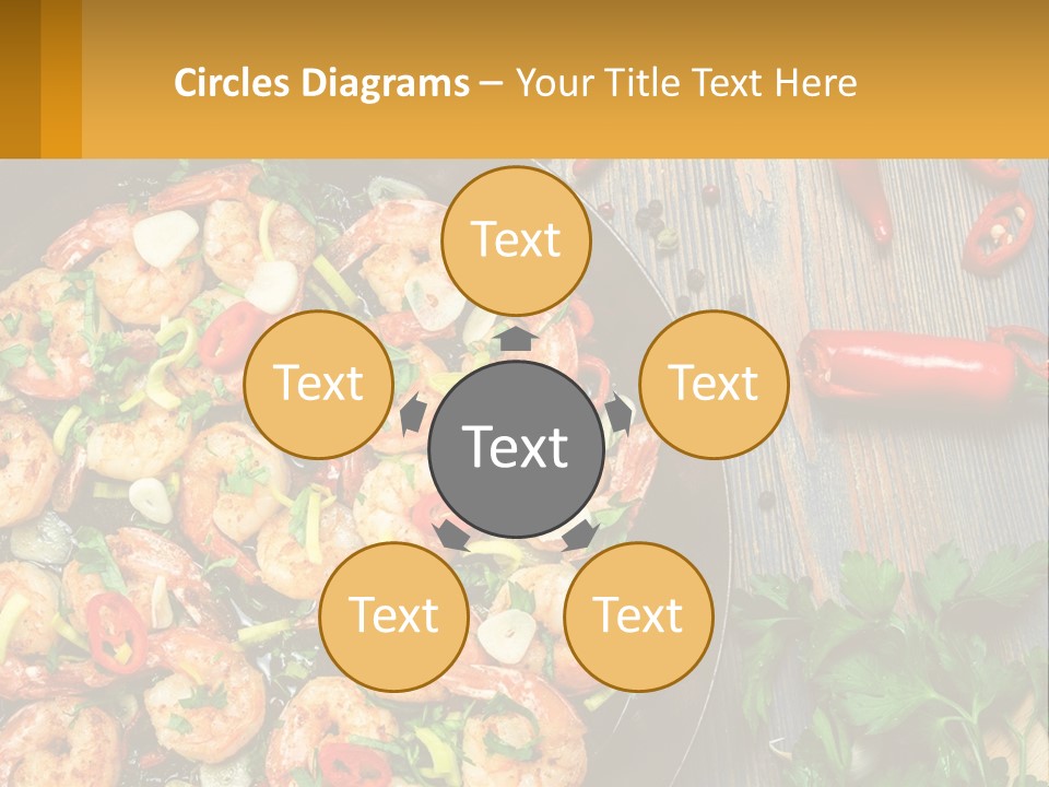 A Pan Filled With Shrimp And Vegetables On Top Of A Wooden Table PowerPoint Template