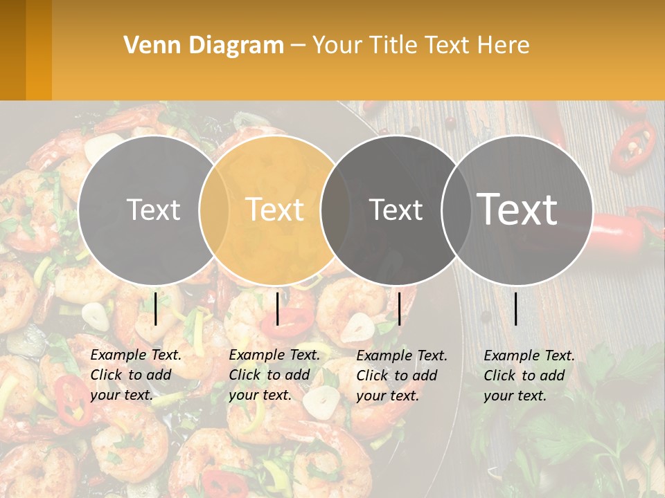 A Pan Filled With Shrimp And Vegetables On Top Of A Wooden Table PowerPoint Template