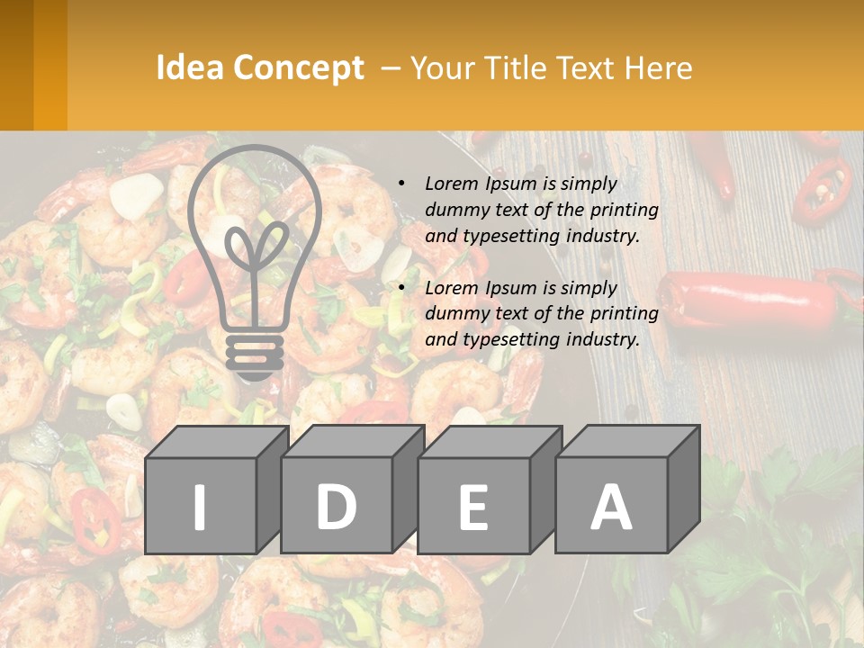 A Pan Filled With Shrimp And Vegetables On Top Of A Wooden Table PowerPoint Template