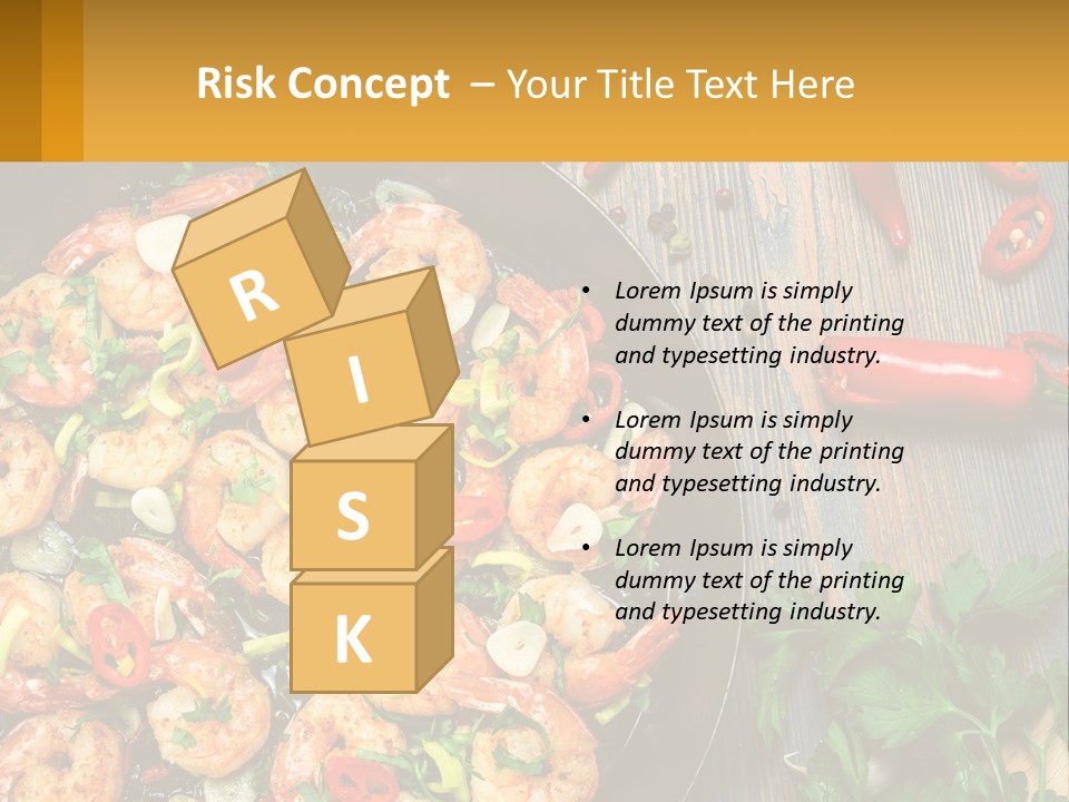 A Pan Filled With Shrimp And Vegetables On Top Of A Wooden Table PowerPoint Template