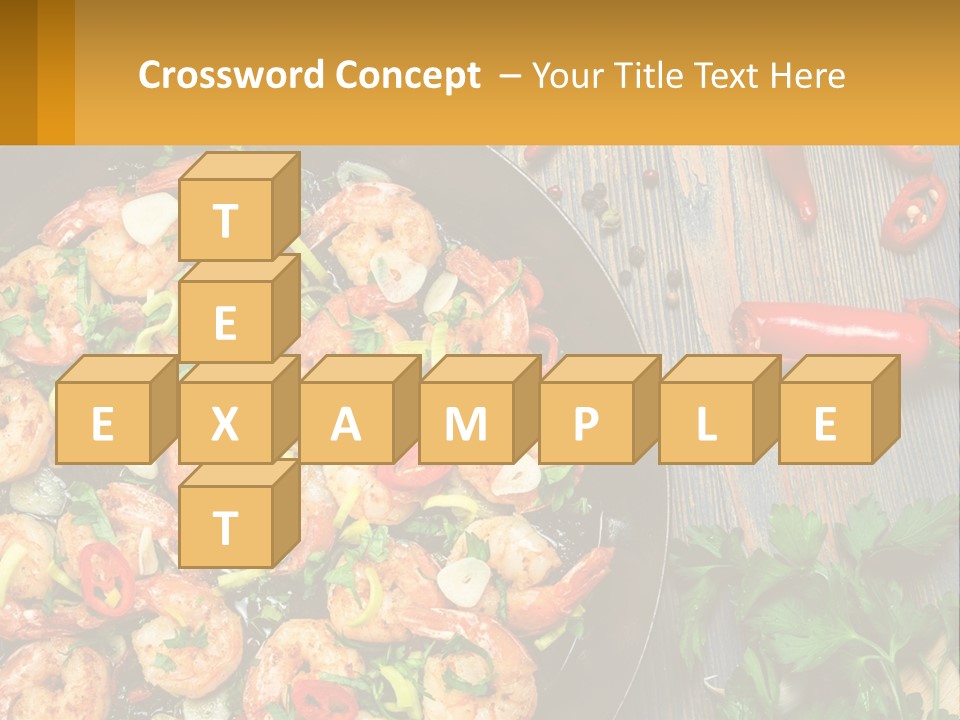 A Pan Filled With Shrimp And Vegetables On Top Of A Wooden Table PowerPoint Template