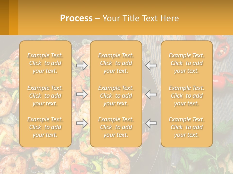 A Pan Filled With Shrimp And Vegetables On Top Of A Wooden Table PowerPoint Template