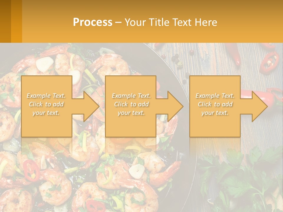 A Pan Filled With Shrimp And Vegetables On Top Of A Wooden Table PowerPoint Template