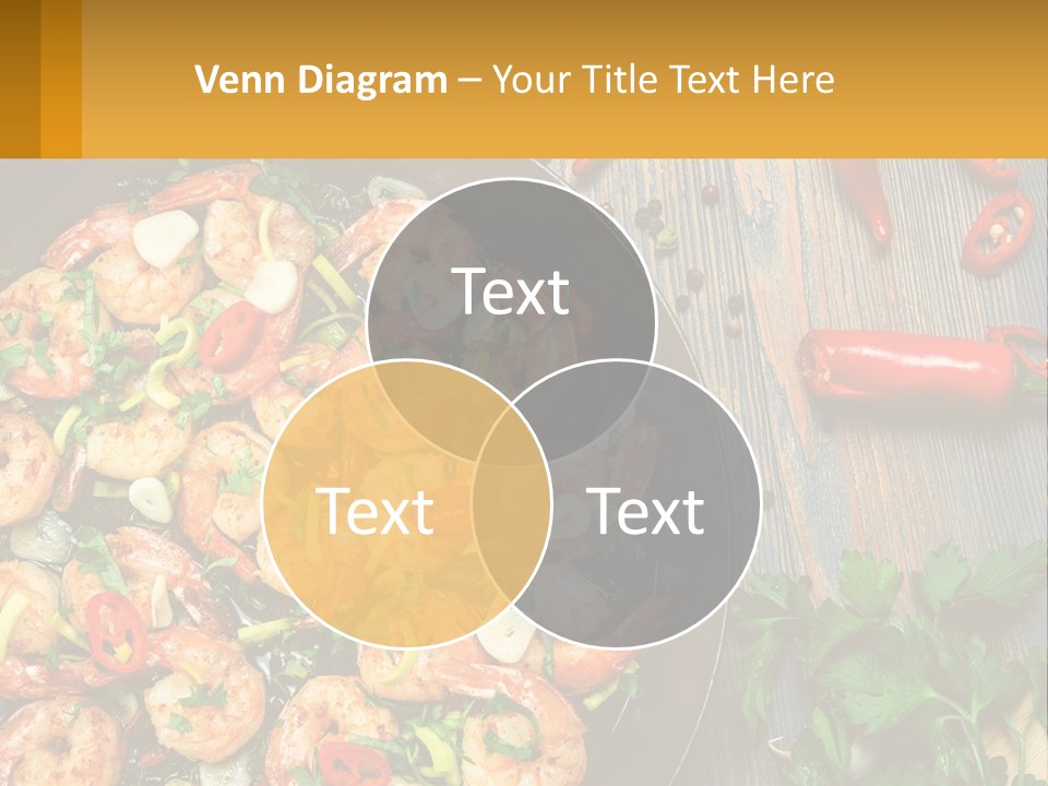 A Pan Filled With Shrimp And Vegetables On Top Of A Wooden Table PowerPoint Template