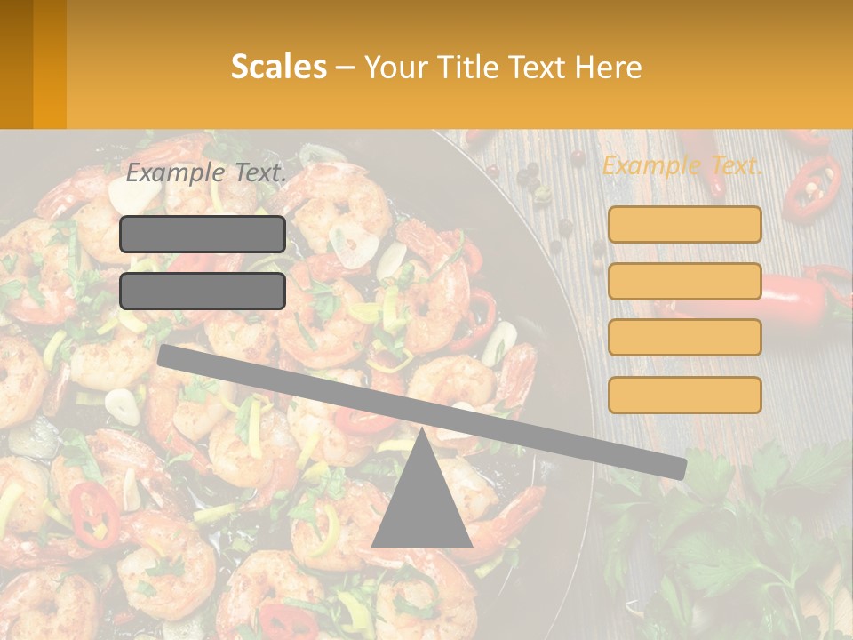 A Pan Filled With Shrimp And Vegetables On Top Of A Wooden Table PowerPoint Template
