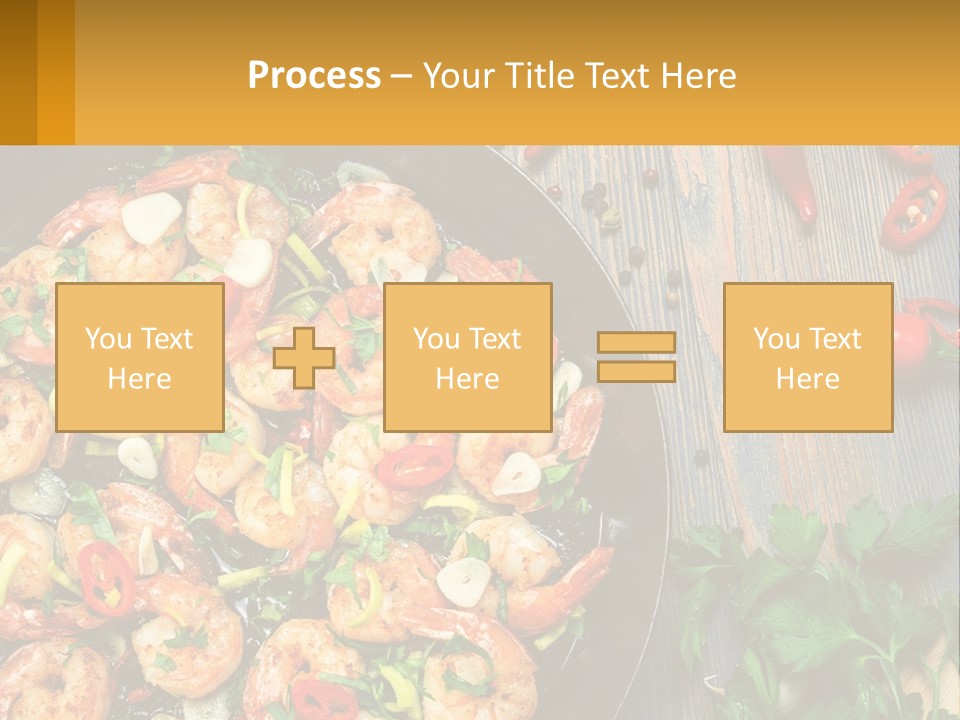 A Pan Filled With Shrimp And Vegetables On Top Of A Wooden Table PowerPoint Template