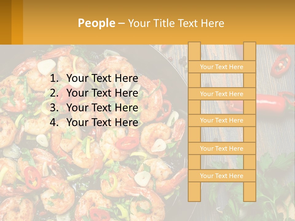 A Pan Filled With Shrimp And Vegetables On Top Of A Wooden Table PowerPoint Template