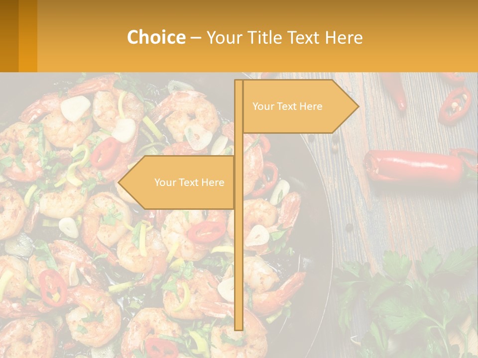 A Pan Filled With Shrimp And Vegetables On Top Of A Wooden Table PowerPoint Template