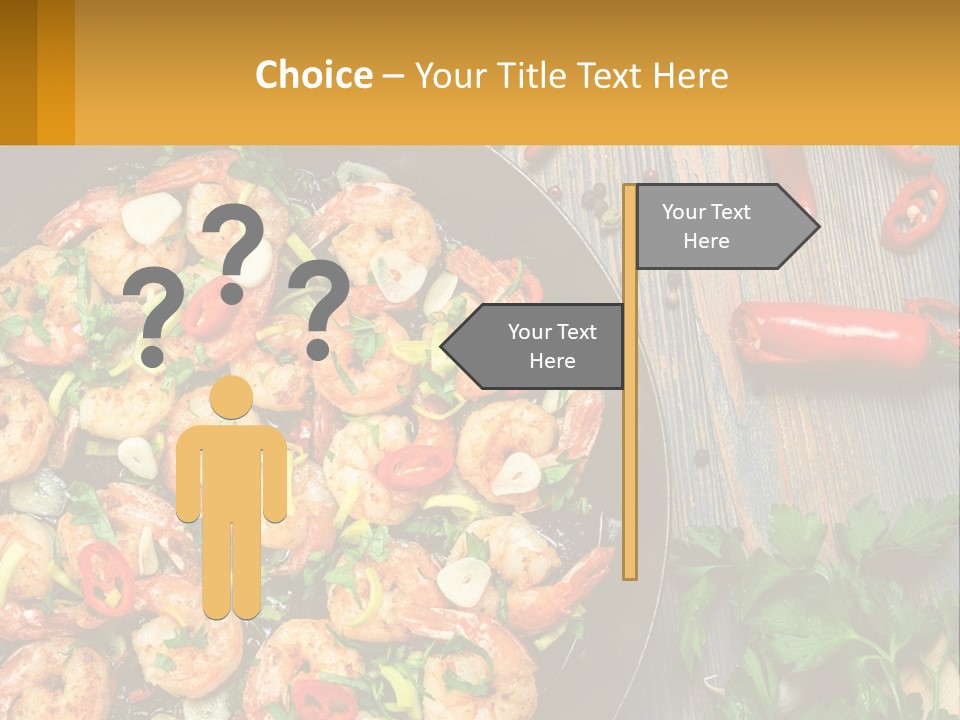 A Pan Filled With Shrimp And Vegetables On Top Of A Wooden Table PowerPoint Template