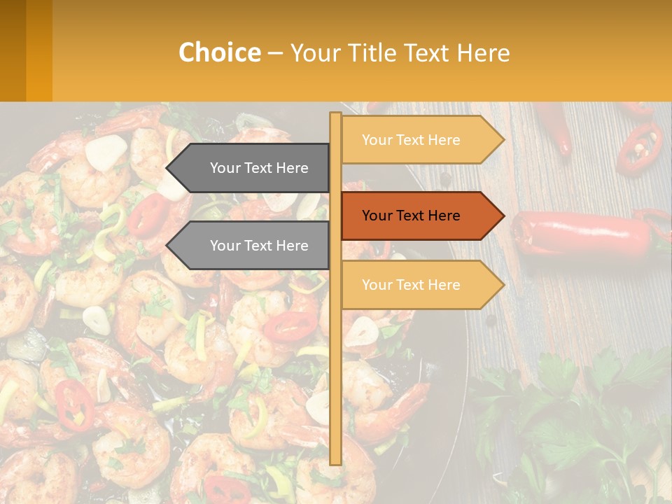 A Pan Filled With Shrimp And Vegetables On Top Of A Wooden Table PowerPoint Template