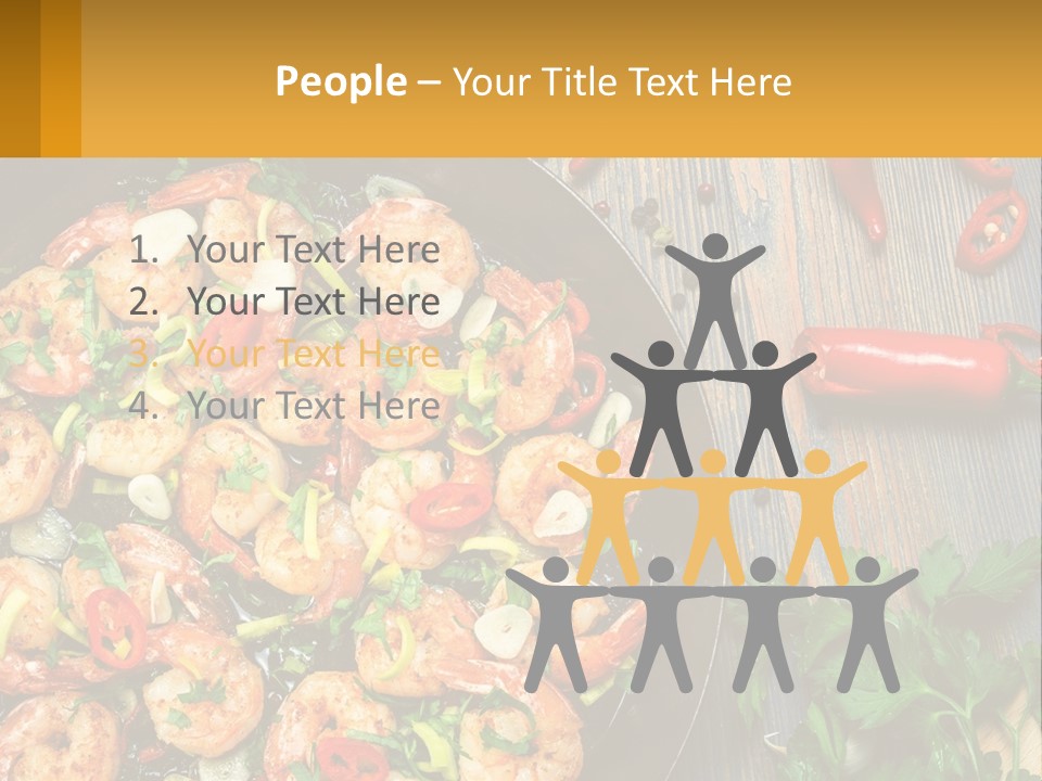 A Pan Filled With Shrimp And Vegetables On Top Of A Wooden Table PowerPoint Template