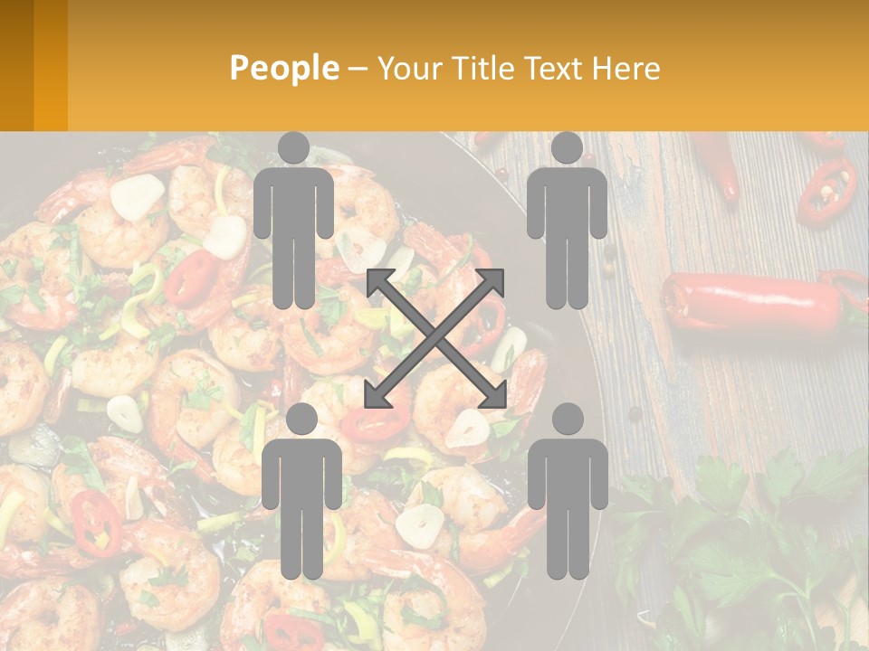 A Pan Filled With Shrimp And Vegetables On Top Of A Wooden Table PowerPoint Template