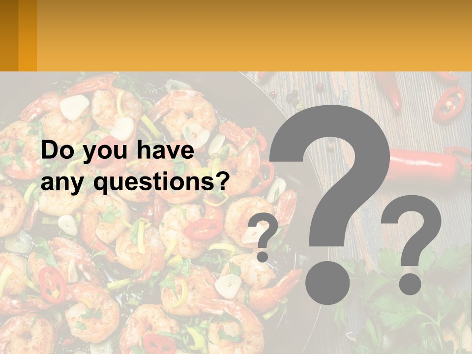 A Pan Filled With Shrimp And Vegetables On Top Of A Wooden Table PowerPoint Template