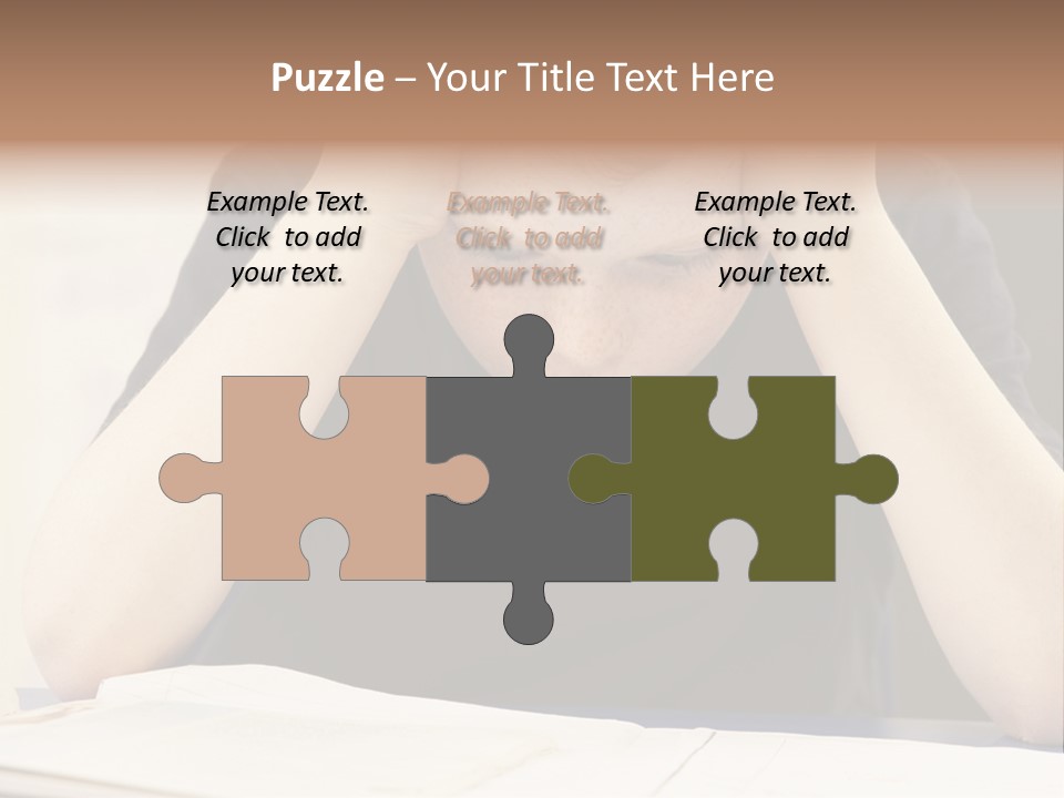 A Young Boy Sitting At A Desk With His Hands On His Head PowerPoint Template