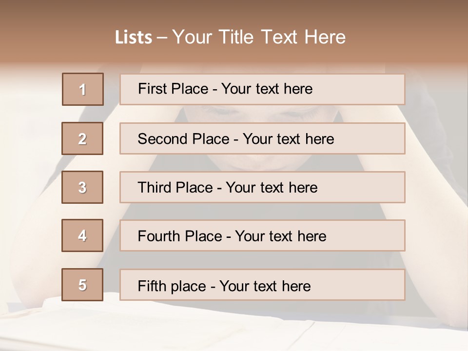 A Young Boy Sitting At A Desk With His Hands On His Head PowerPoint Template