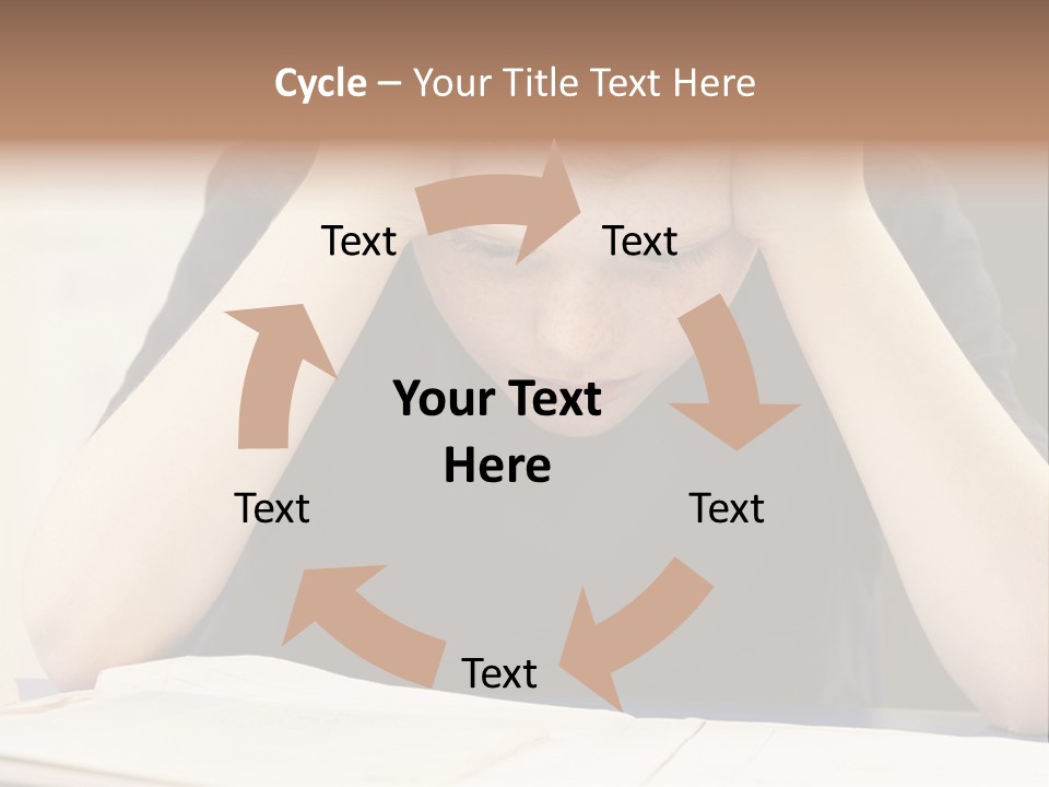 A Young Boy Sitting At A Desk With His Hands On His Head PowerPoint Template