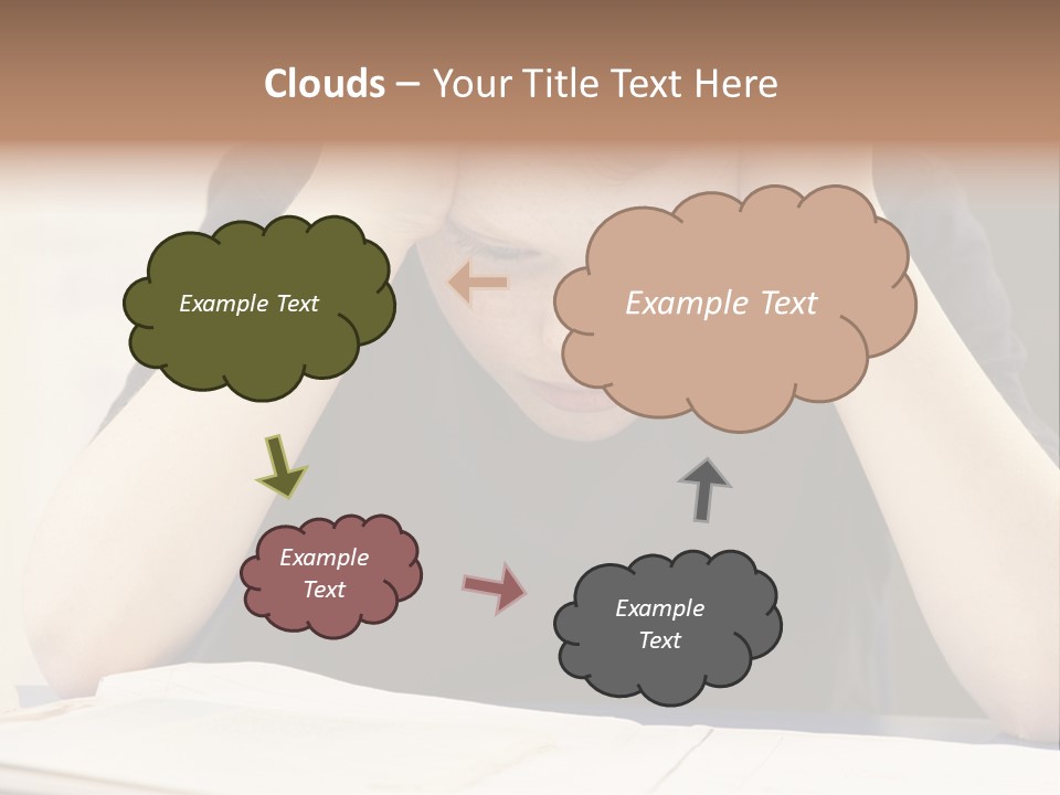 A Young Boy Sitting At A Desk With His Hands On His Head PowerPoint Template