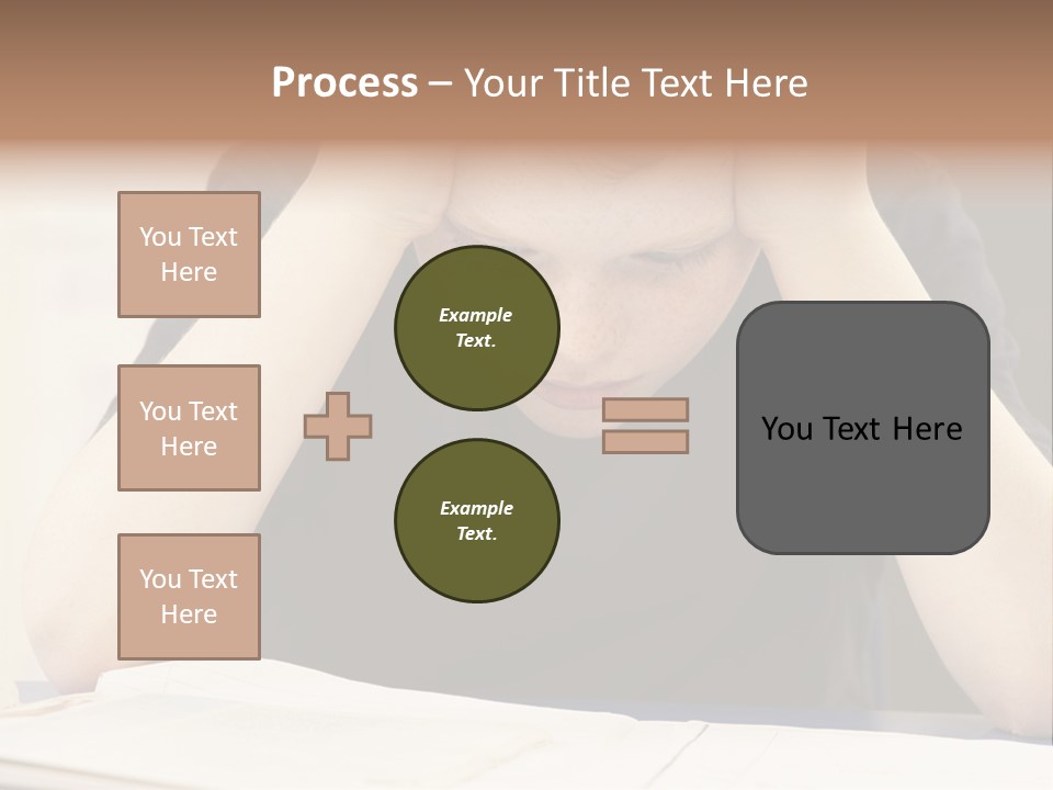 A Young Boy Sitting At A Desk With His Hands On His Head PowerPoint Template
