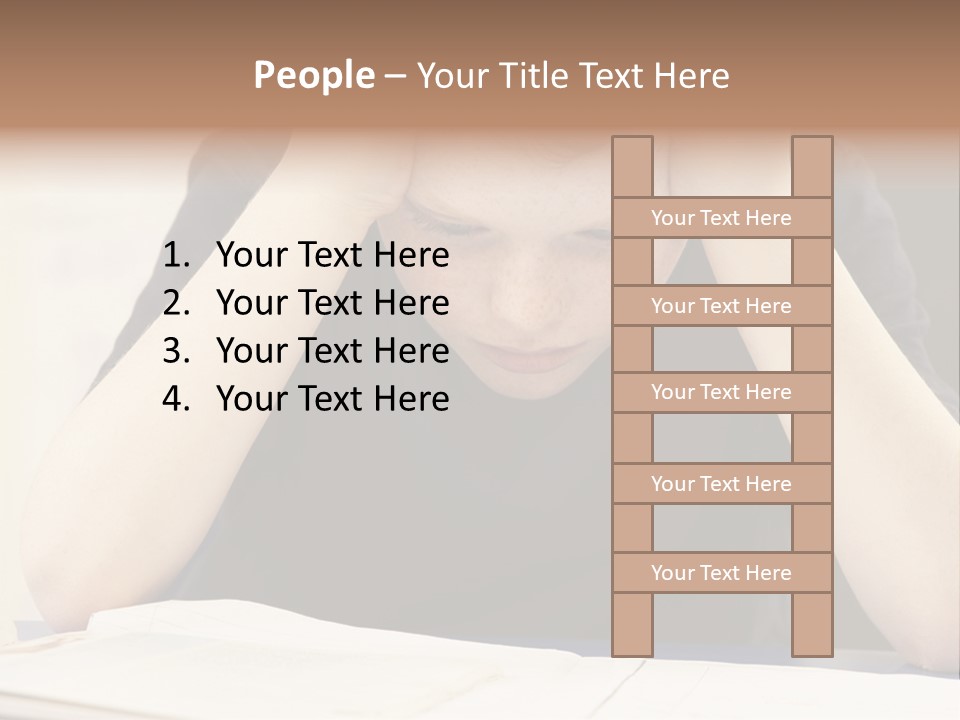 A Young Boy Sitting At A Desk With His Hands On His Head PowerPoint Template