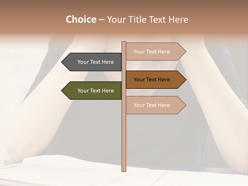 A Young Boy Sitting At A Desk With His Hands On His Head PowerPoint Template
