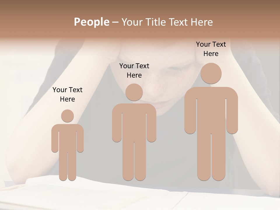 A Young Boy Sitting At A Desk With His Hands On His Head PowerPoint Template