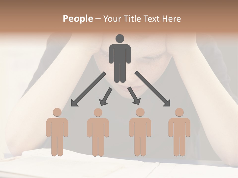 A Young Boy Sitting At A Desk With His Hands On His Head PowerPoint Template