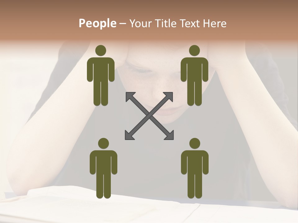 A Young Boy Sitting At A Desk With His Hands On His Head PowerPoint Template