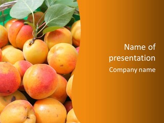 A Pile Of Peaches With Leaves On Top Of Them PowerPoint Template