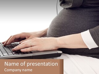 A Pregnant Woman Typing On A Laptop Computer PowerPoint Template