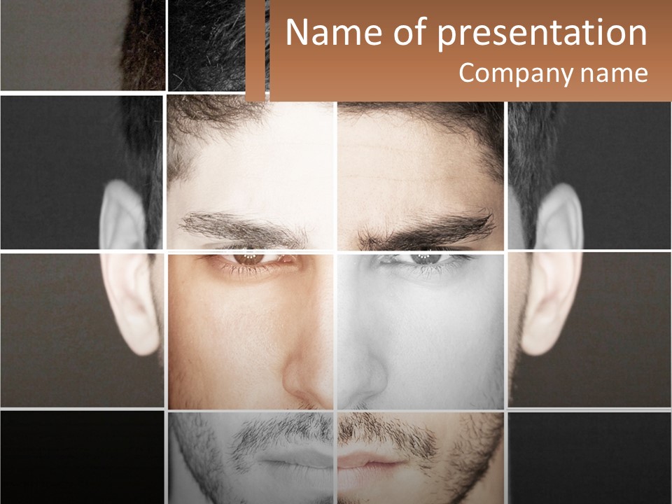 A Man's Face Is Shown In Multiple Squares PowerPoint Template