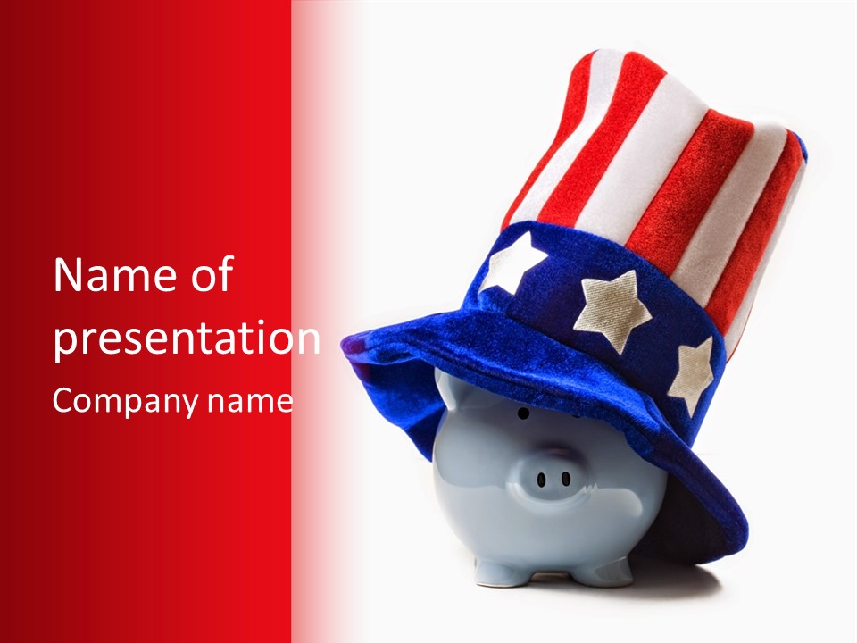 A Piggy Bank With A Patriotic Hat On Top Of It PowerPoint Template