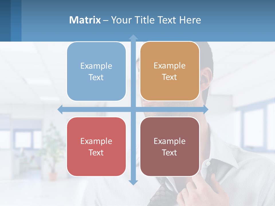 A Man In A White Shirt Is Holding A Blue Sign PowerPoint Template