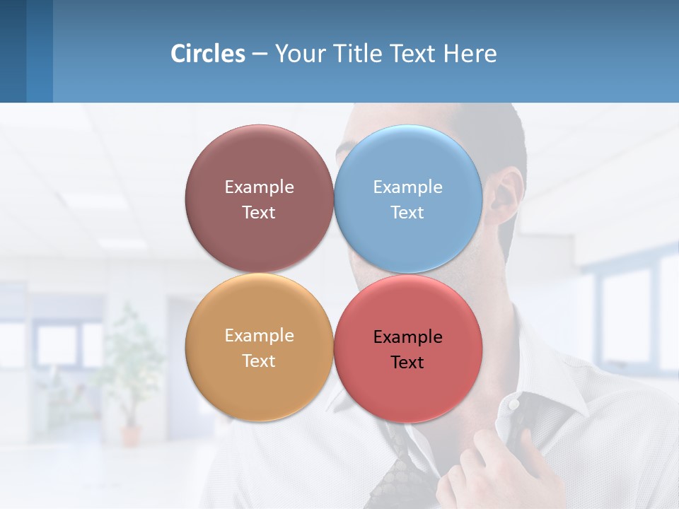 A Man In A White Shirt Is Holding A Blue Sign PowerPoint Template