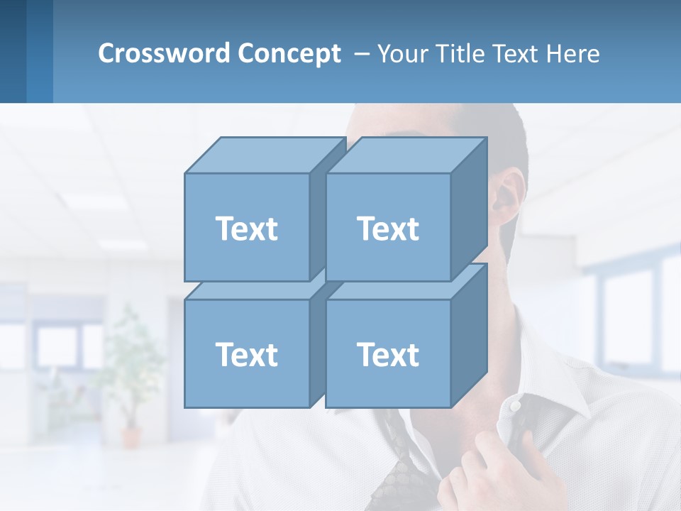 A Man In A White Shirt Is Holding A Blue Sign PowerPoint Template