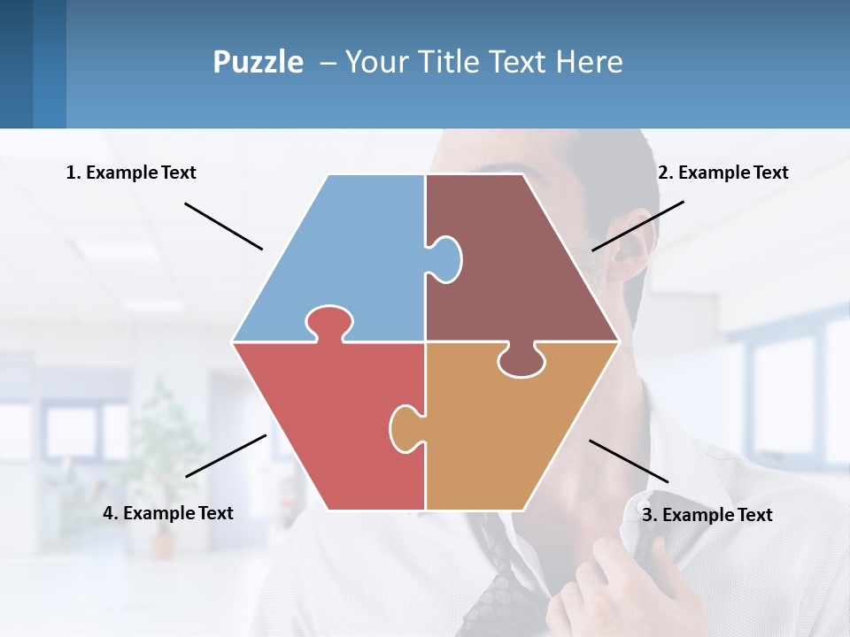 A Man In A White Shirt Is Holding A Blue Sign PowerPoint Template